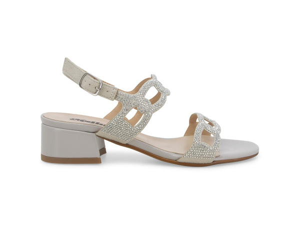 Melluso Sandali Eleganti Tacco Medio due fasce Microstrass Argento Grigio K35182W-234085